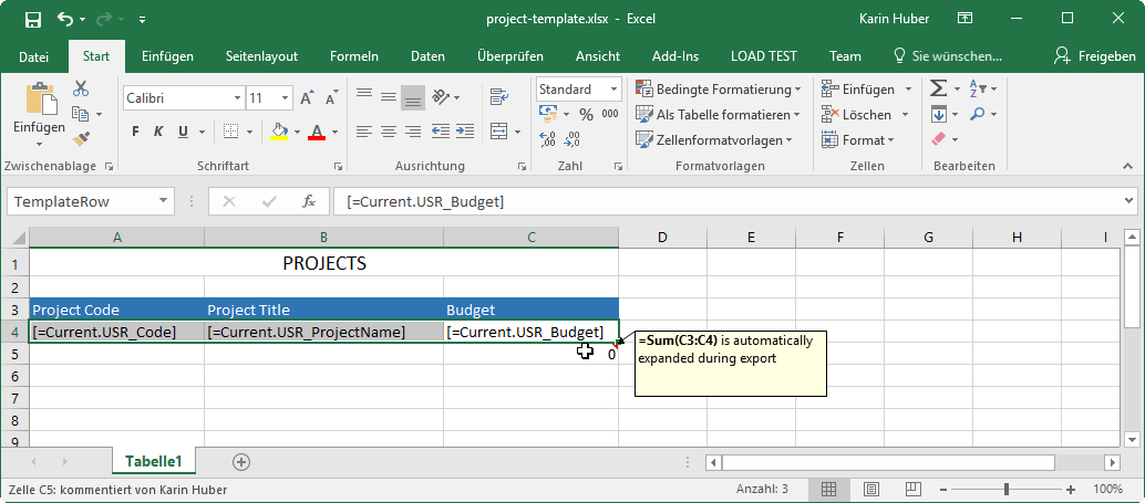 Quick export template