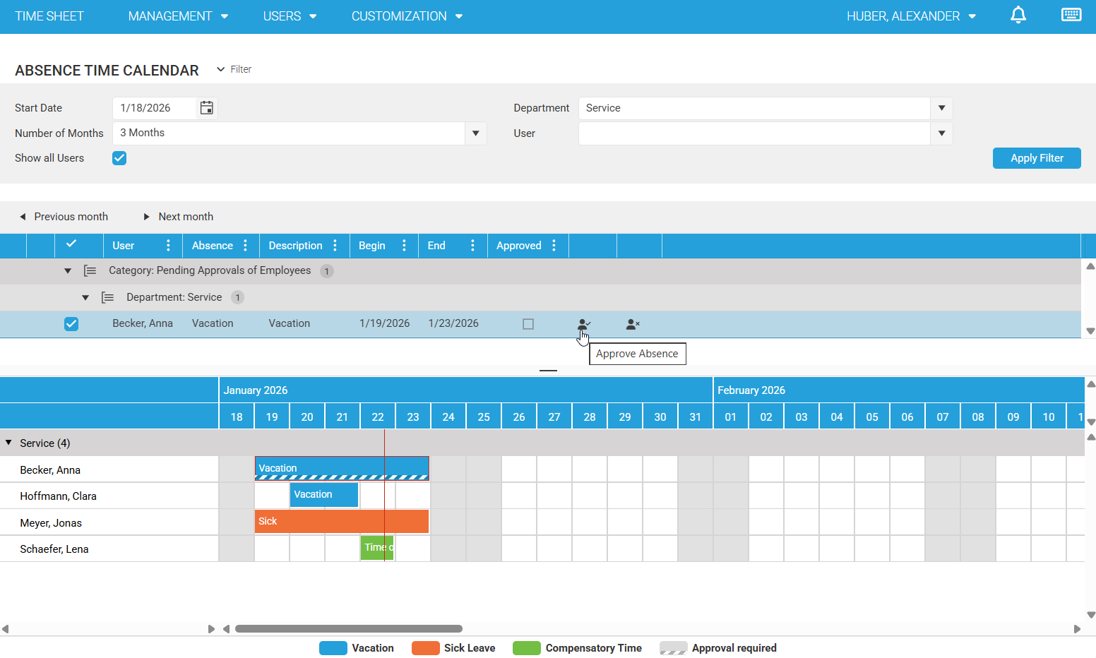 Absence Time Calendar