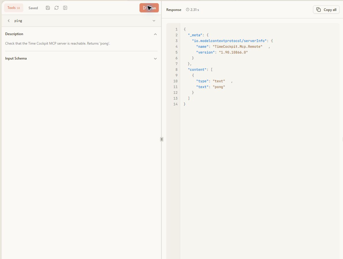 MCPJam ping tool result