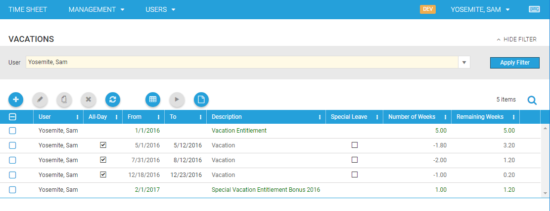 Vacation list