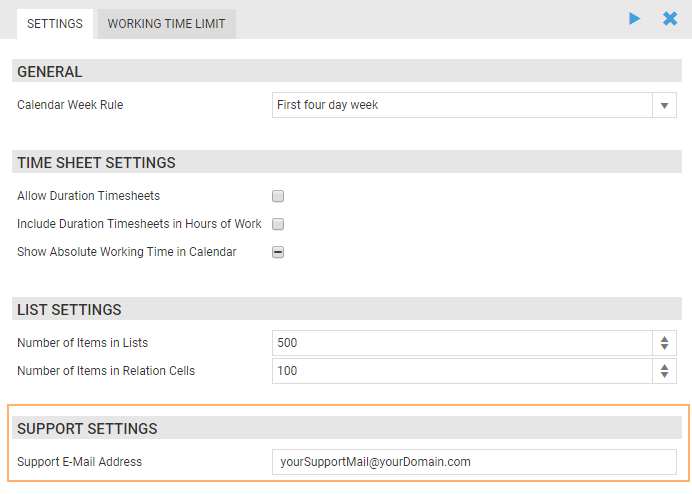 Support Settings
