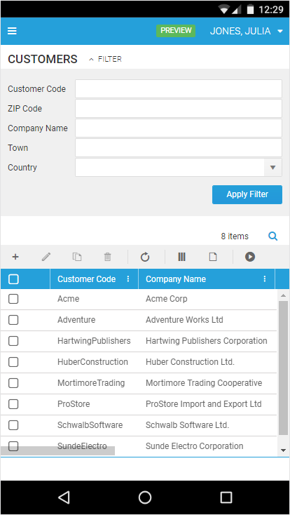 Toolbar in List on Small Device